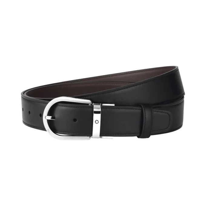 Horseshoe buckle black/tan 35 mm leather belt