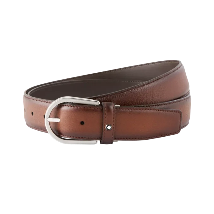 Horseshoe buckle brown 35 mm leather belt