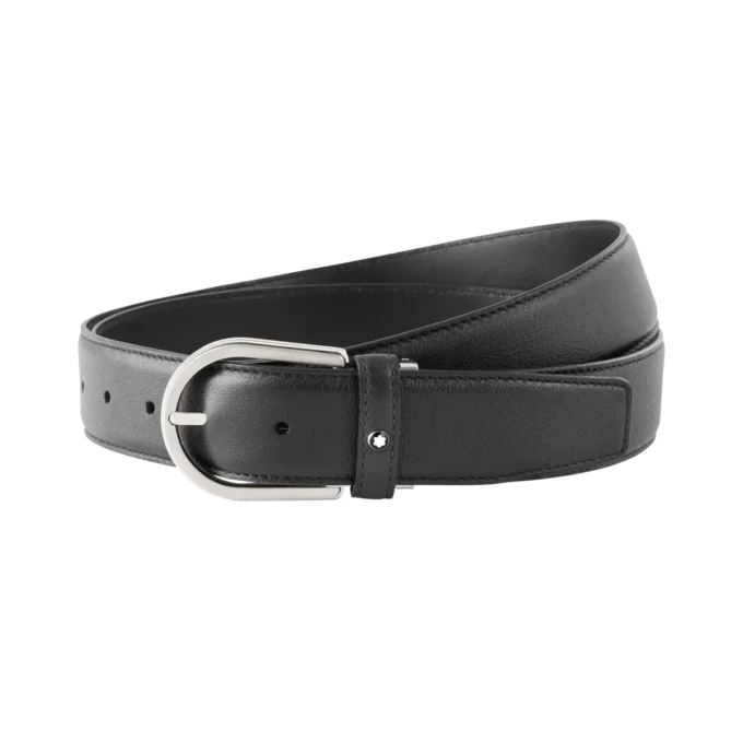 Horseshoe buckle gray 35 mm leather belt