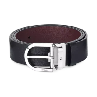 Horseshoe buckle printed black/mosto 35 mm reversible leather belt