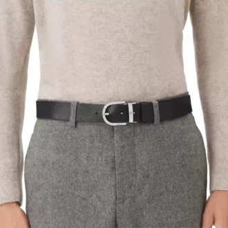 Horseshoe buckle printed black/mosto 35 mm reversible leather belt