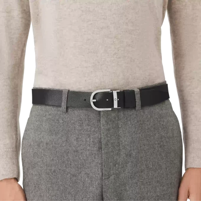 Horseshoe buckle printed black/mosto 35 mm reversible leather belt