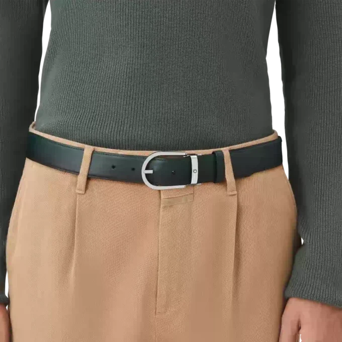 Horseshoe buckle sfumato British green 35mm leather belt