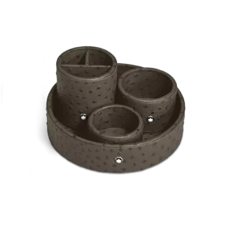 Large Round Desk Tray in Ostrich-Embossed Leather