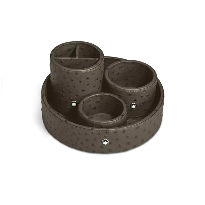 Large Round Desk Tray in Ostrich-Embossed Leather