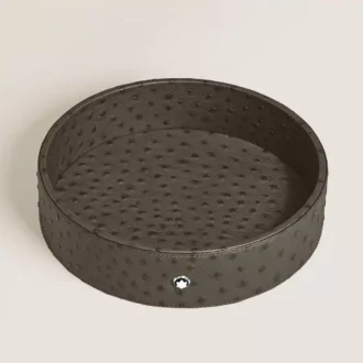 Large Round Desk Tray in Ostrich-Embossed Leather