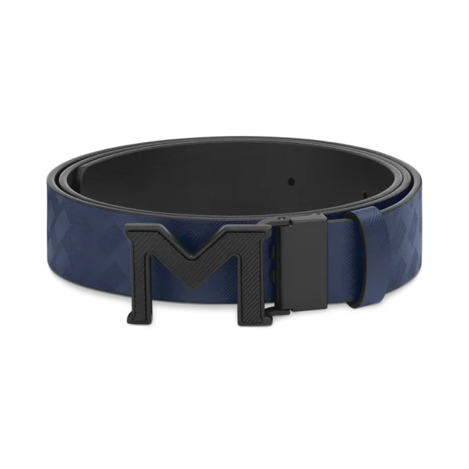 M buckle Extreme 3.0 blue/plain black 35 mm reversible leather belt