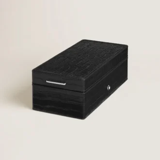 Pen Box, Croco-Embossed Leather, Black
