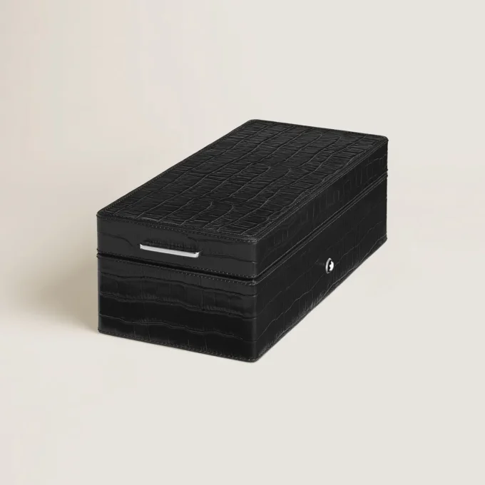 Pen Box, Croco-Embossed Leather, Black
