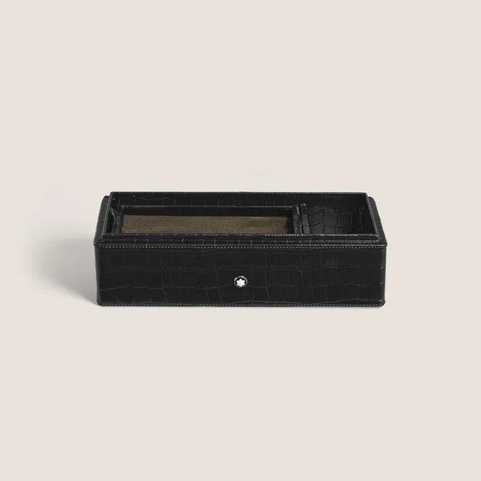 Pen Box, Croco-Embossed Leather, Black