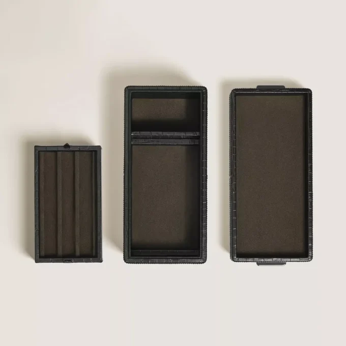 Pen Box, Croco-Embossed Leather, Black