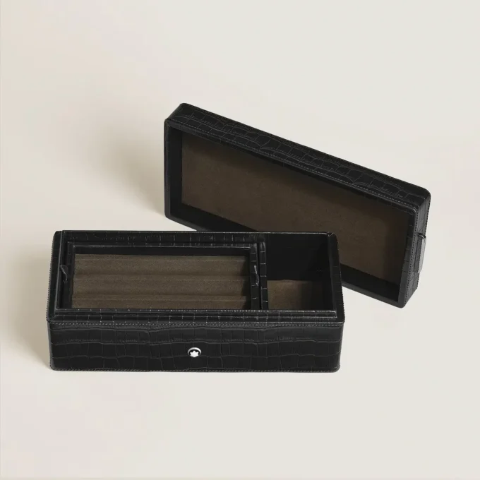 Pen Box, Croco-Embossed Leather, Black