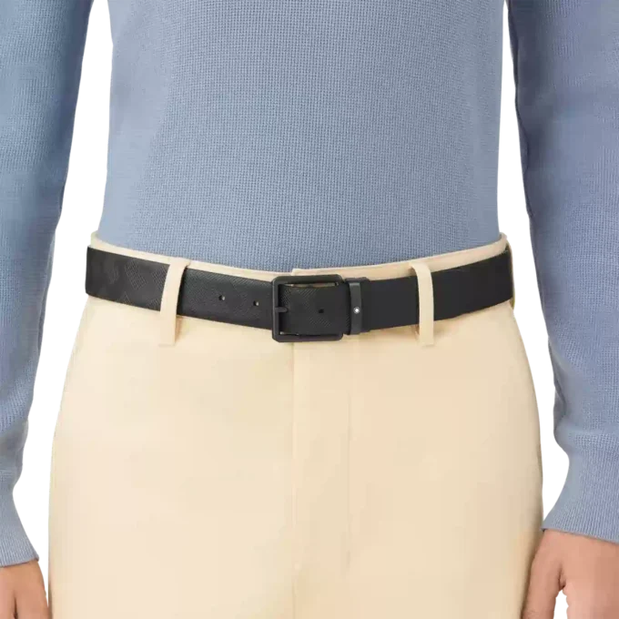 Printed black/plain black 35 mm reversible leather belt Printed black/plain black 35 mm reversible leather belt