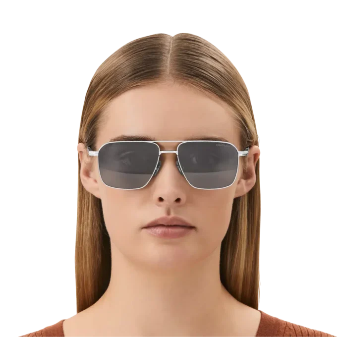Rectangular Sunglasses with Silver Coloured Metal Frame