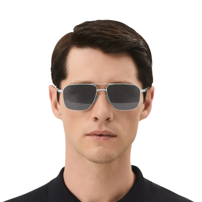 Rectangular Sunglasses with Silver Coloured Metal Frame