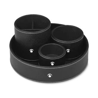 Round desk tray in black leather (Medium)