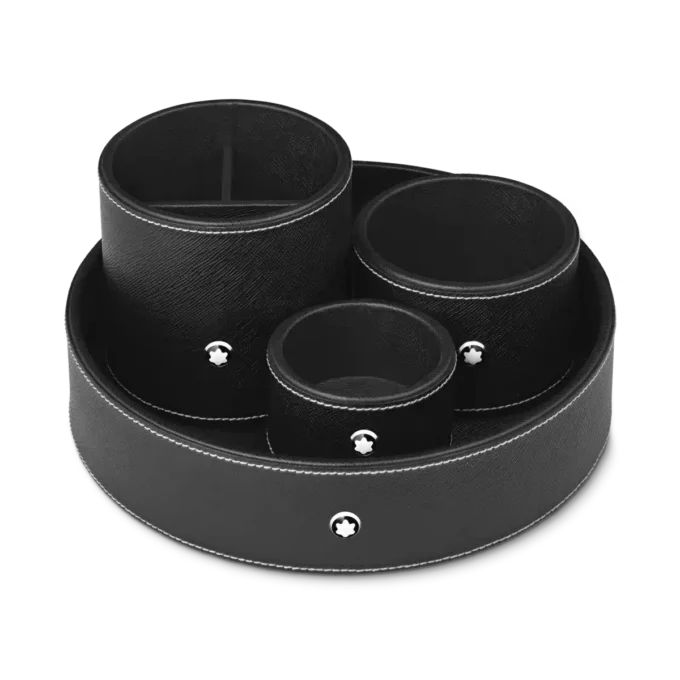 Round pen holder in black leather