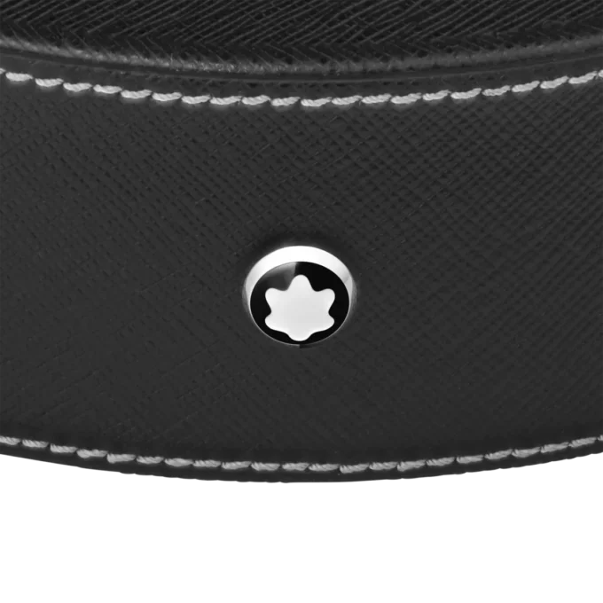 Round desk tray in black leather (Large)