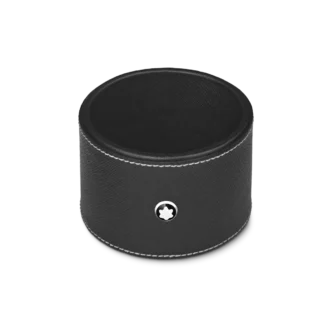 Round desk tray in black leather (Medium)