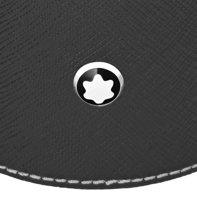 Round desk tray in black leather (Medium)