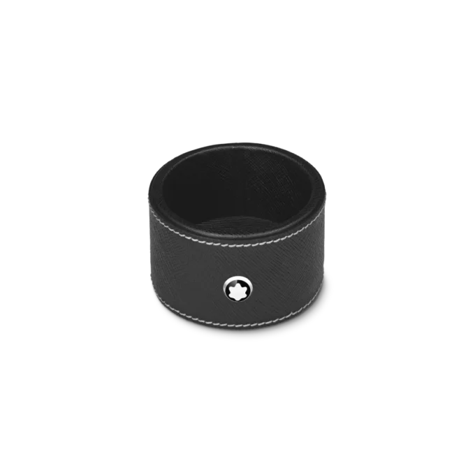 Round desk tray in black leather (Small)