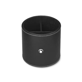 Round pen holder in black leather