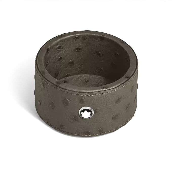 Small Round Desk Tray in Ostrich-Embossed Leather