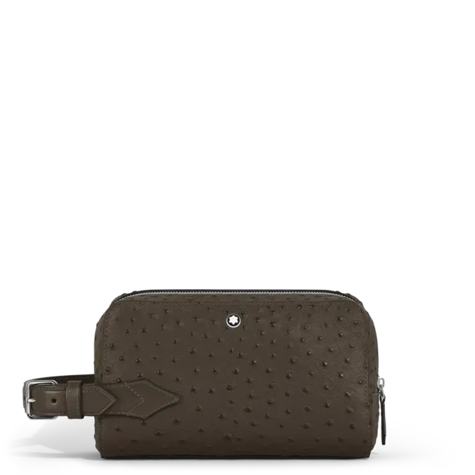 Toiletry Clutch in Ostrich-Embossed Leather
