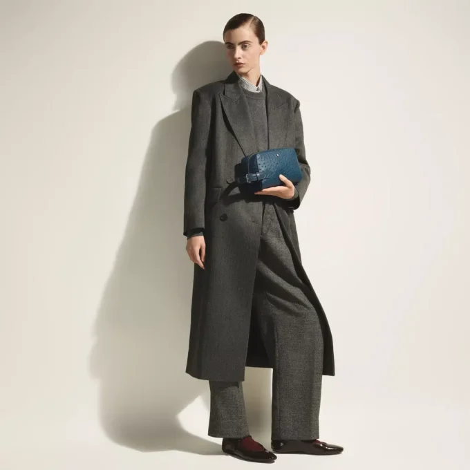 Toiletry Clutch in Ostrich-Embossed Leather