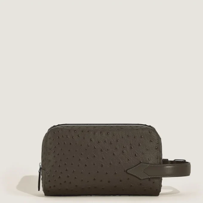 Toiletry Clutch in Ostrich-Embossed Leather