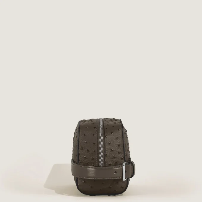 Toiletry Clutch in Ostrich-Embossed Leather
