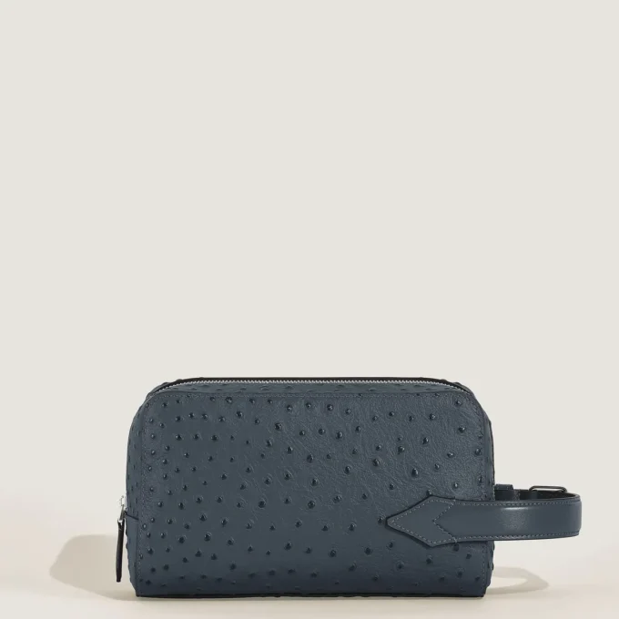 Toiletry Clutch in Ostrich-Embossed Leather
