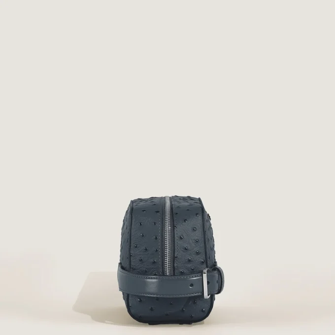Toiletry Clutch in Ostrich-Embossed Leather