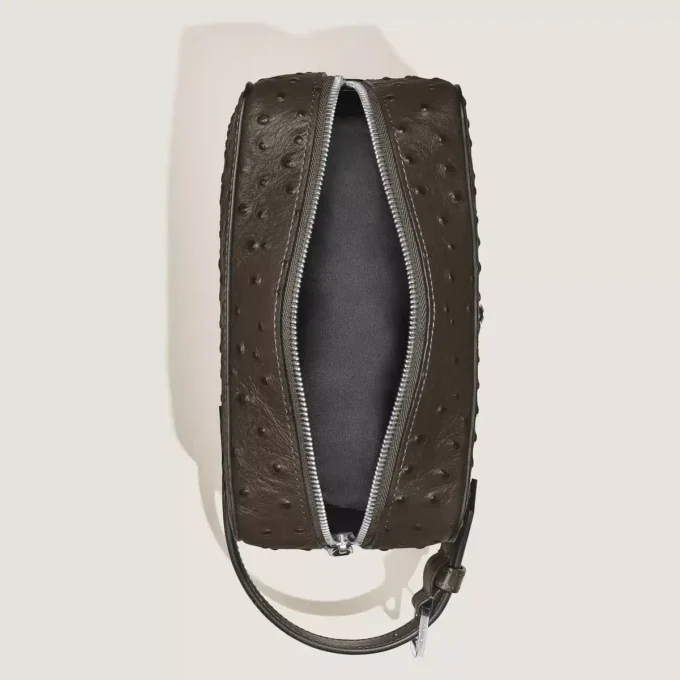 Toiletry Clutch in Ostrich-Embossed Leather