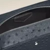 Toiletry Clutch in Ostrich-Embossed Leather