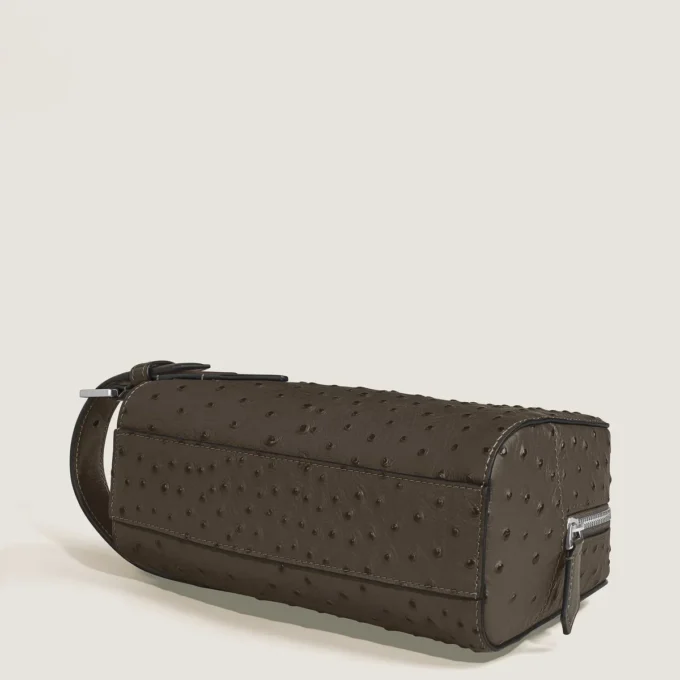 Toiletry Clutch in Ostrich-Embossed Leather