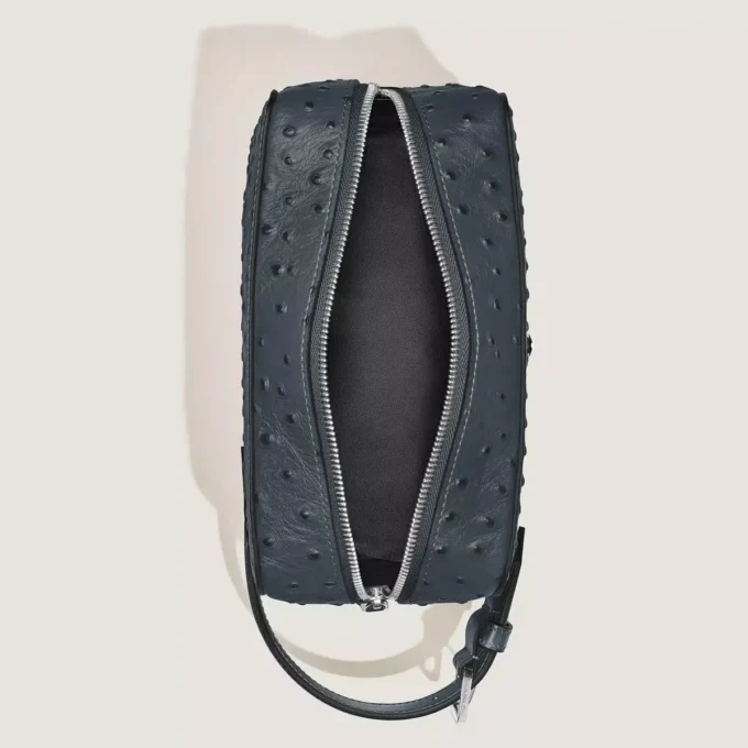 Toiletry Clutch in Ostrich-Embossed Leather